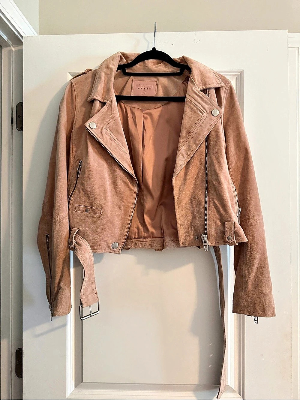 BLANKNYC Suede Moto Jacket in Pink medium